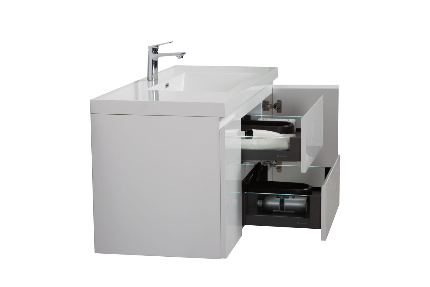 Aurora 48" Glossy Polar White Wall Hung Bathroom Vanity with White Acrylic Countertop
