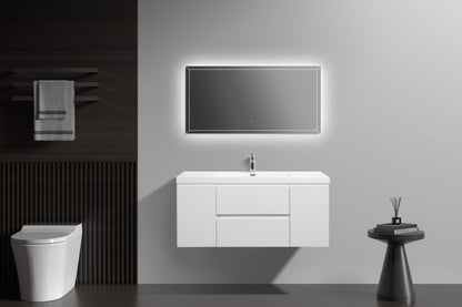 Aurora 48" Glossy Polar White Wall Hung Bathroom Vanity with White Acrylic Countertop