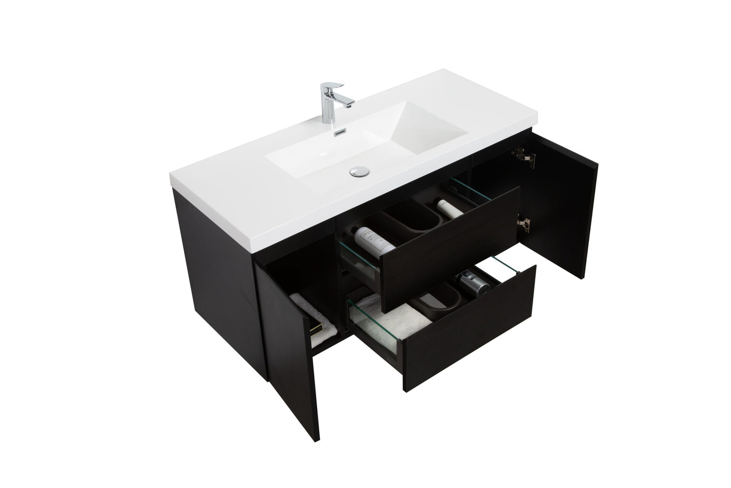 Aurora 48" Glossy Polar White Wall Hung Bathroom Vanity with White Acrylic Countertop
