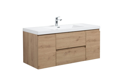 Aurora 48" Glossy Polar White Wall Hung Bathroom Vanity with White Acrylic Countertop