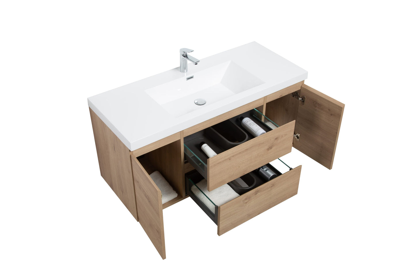 Aurora 48" Glossy Polar White Wall Hung Bathroom Vanity with White Acrylic Countertop