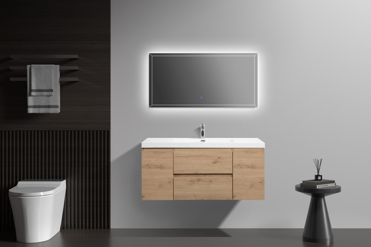 Aurora 48" Glossy Polar White Wall Hung Bathroom Vanity with White Acrylic Countertop