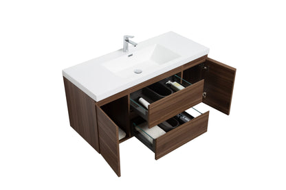 Aurora 48" Glossy Polar White Wall Hung Bathroom Vanity with White Acrylic Countertop