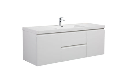 Aurora 60" Wall Hung Single Sink Bathroom Vanity with White Acrylic Countertop
