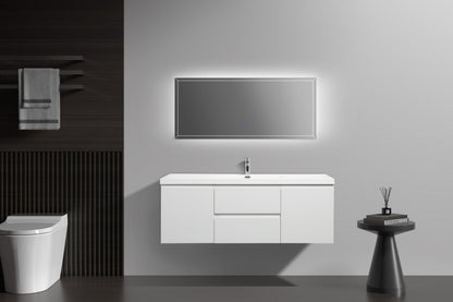 Aurora 60" Wall Hung Single Sink Bathroom Vanity with White Acrylic Countertop