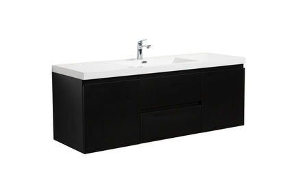 Aurora 60" Wall Hung Single Sink Bathroom Vanity with White Acrylic Countertop
