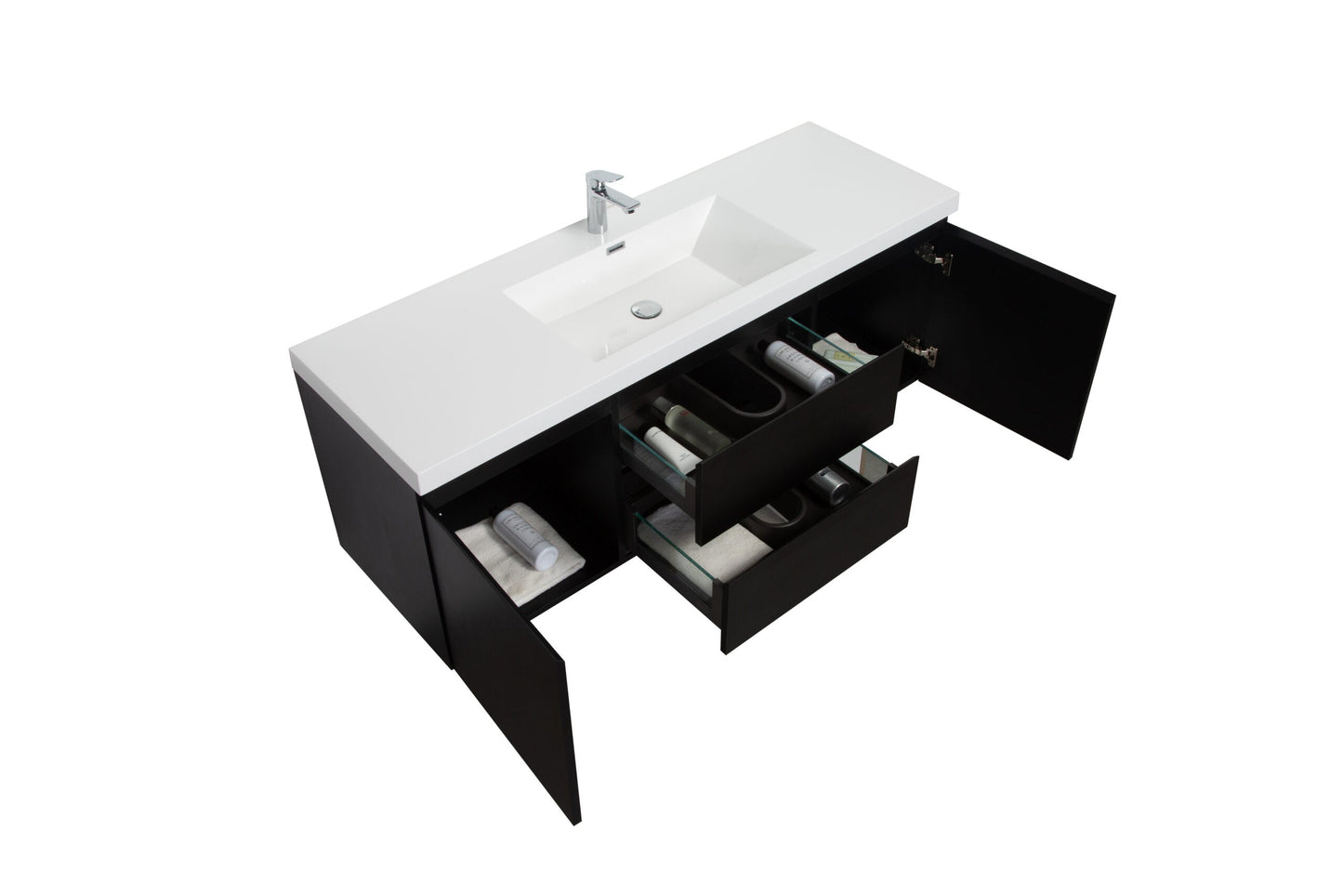Aurora 60" Wall Hung Single Sink Bathroom Vanity with White Acrylic Countertop