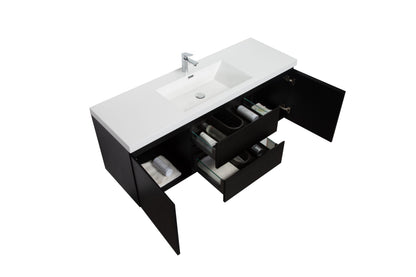 Aurora 60" Wall Hung Single Sink Bathroom Vanity with White Acrylic Countertop
