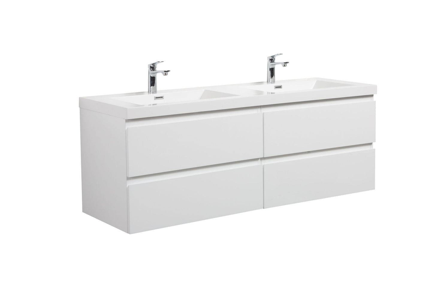 Aurora 60" Wall Hung Double Sink Bathroom Vanity with White Acrylic Countertop