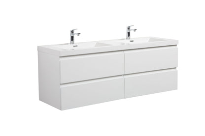 Aurora 60" Wall Hung Double Sink Bathroom Vanity with White Acrylic Countertop