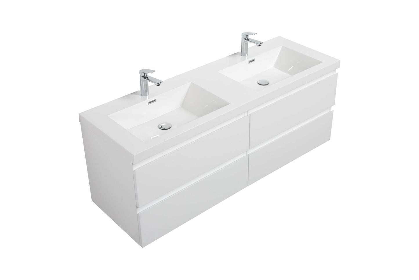 Aurora 60" Wall Hung Double Sink Bathroom Vanity with White Acrylic Countertop