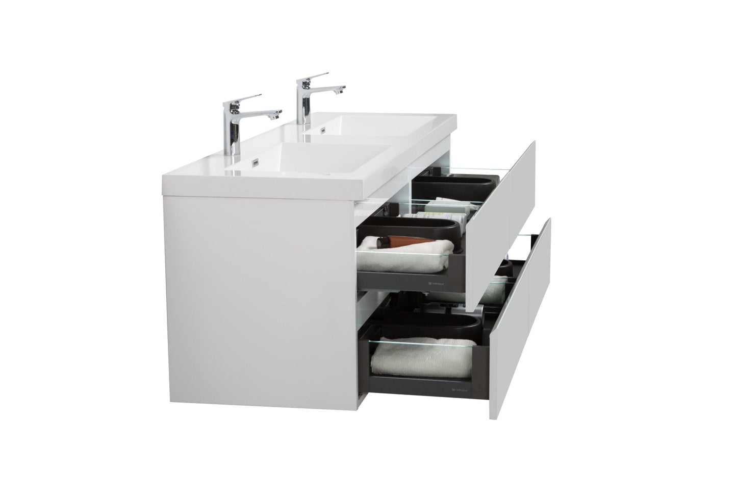 Aurora 60" Wall Hung Double Sink Bathroom Vanity with White Acrylic Countertop