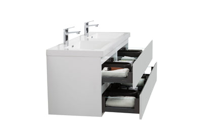 Aurora 60" Wall Hung Double Sink Bathroom Vanity with White Acrylic Countertop