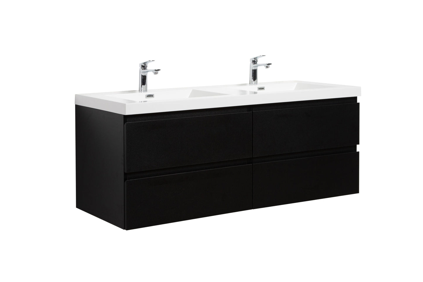Aurora 60" Wall Hung Double Sink Bathroom Vanity with White Acrylic Countertop