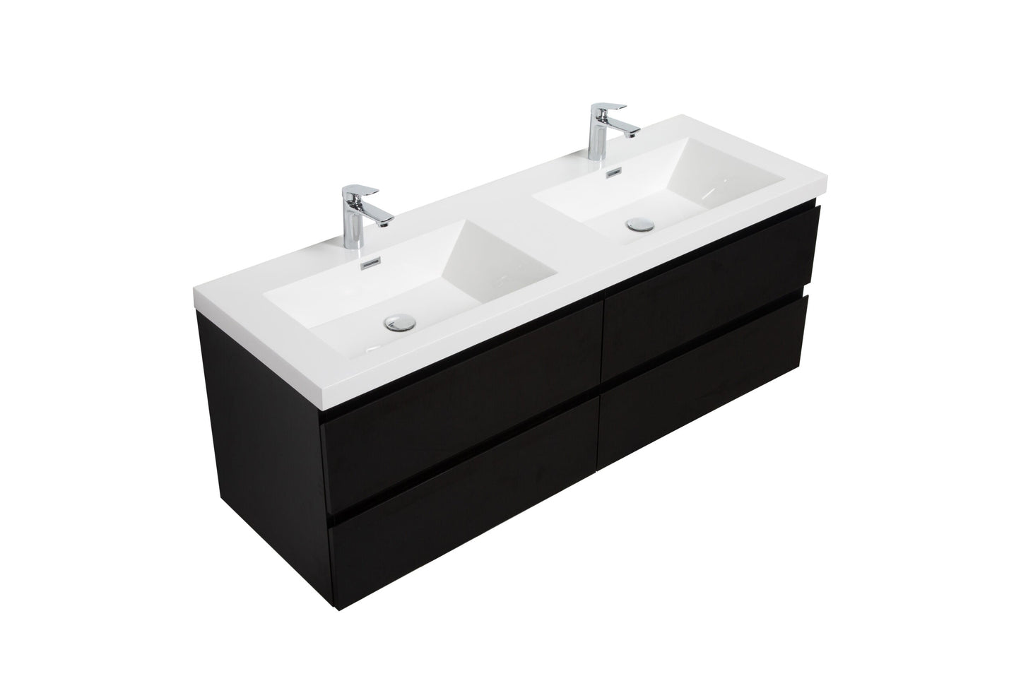 Aurora 60" Wall Hung Double Sink Bathroom Vanity with White Acrylic Countertop