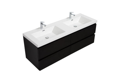 Aurora 60" Wall Hung Double Sink Bathroom Vanity with White Acrylic Countertop