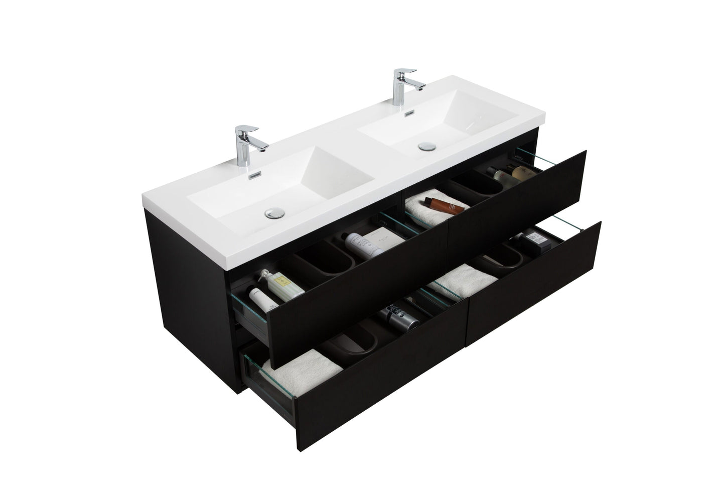Aurora 60" Wall Hung Double Sink Bathroom Vanity with White Acrylic Countertop