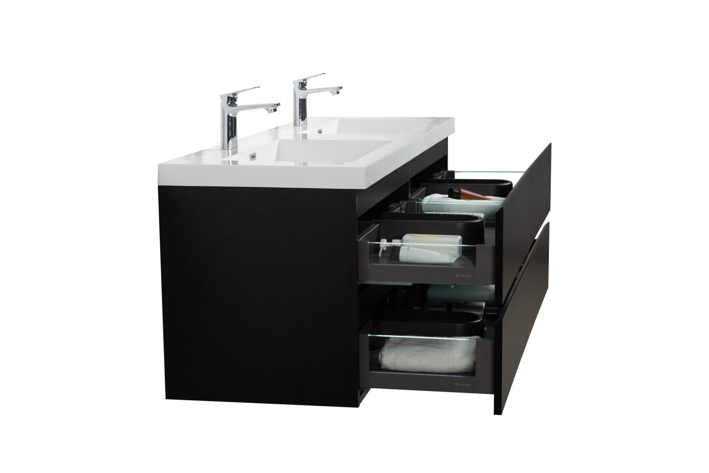 Aurora 60" Wall Hung Double Sink Bathroom Vanity with White Acrylic Countertop
