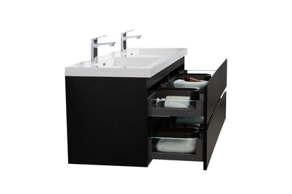 Aurora 60" Wall Hung Double Sink Bathroom Vanity with White Acrylic Countertop