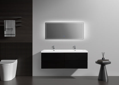 Aurora 60" Wall Hung Double Sink Bathroom Vanity with White Acrylic Countertop