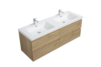 Aurora 60" Wall Hung Double Sink Bathroom Vanity with White Acrylic Countertop