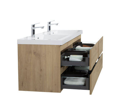 Aurora 60" Wall Hung Double Sink Bathroom Vanity with White Acrylic Countertop