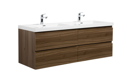 Aurora 60" Wall Hung Double Sink Bathroom Vanity with White Acrylic Countertop