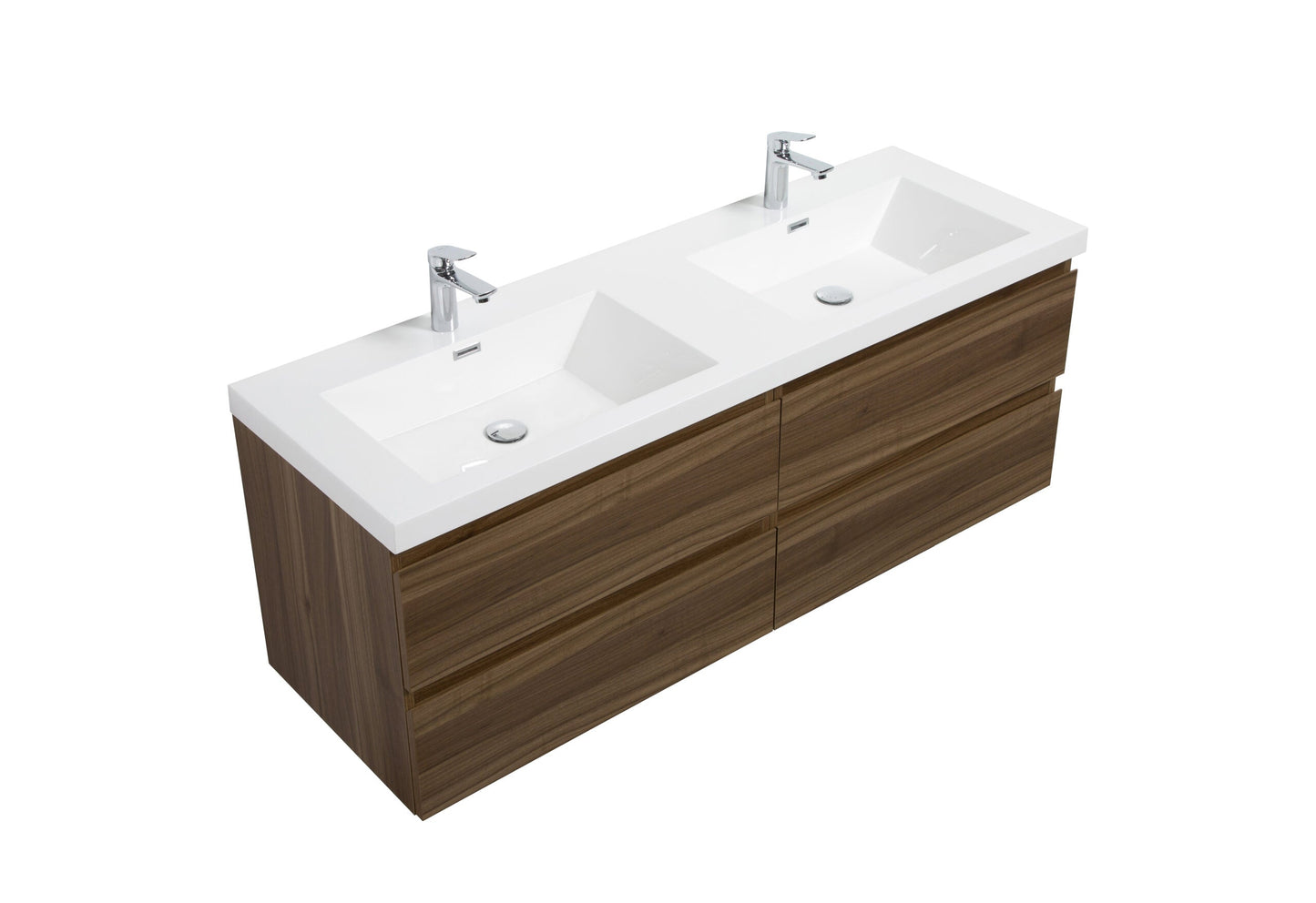 Aurora 60" Wall Hung Double Sink Bathroom Vanity with White Acrylic Countertop