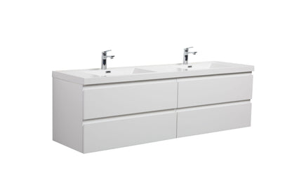 Aurora 72" Wall Hung Double Sink Bathroom Vanity with White Acrylic Countertop