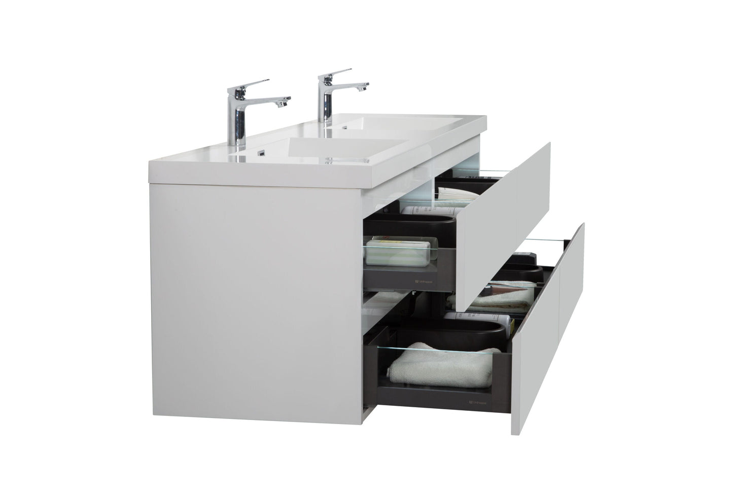 Aurora 72" Wall Hung Double Sink Bathroom Vanity with White Acrylic Countertop