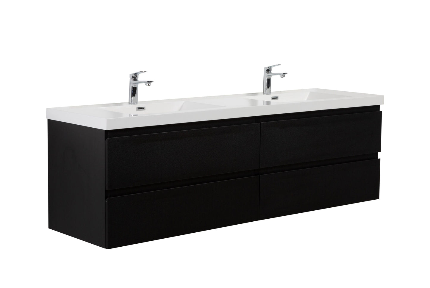 Aurora 72" Wall Hung Double Sink Bathroom Vanity with White Acrylic Countertop