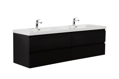 Aurora 72" Wall Hung Double Sink Bathroom Vanity with White Acrylic Countertop