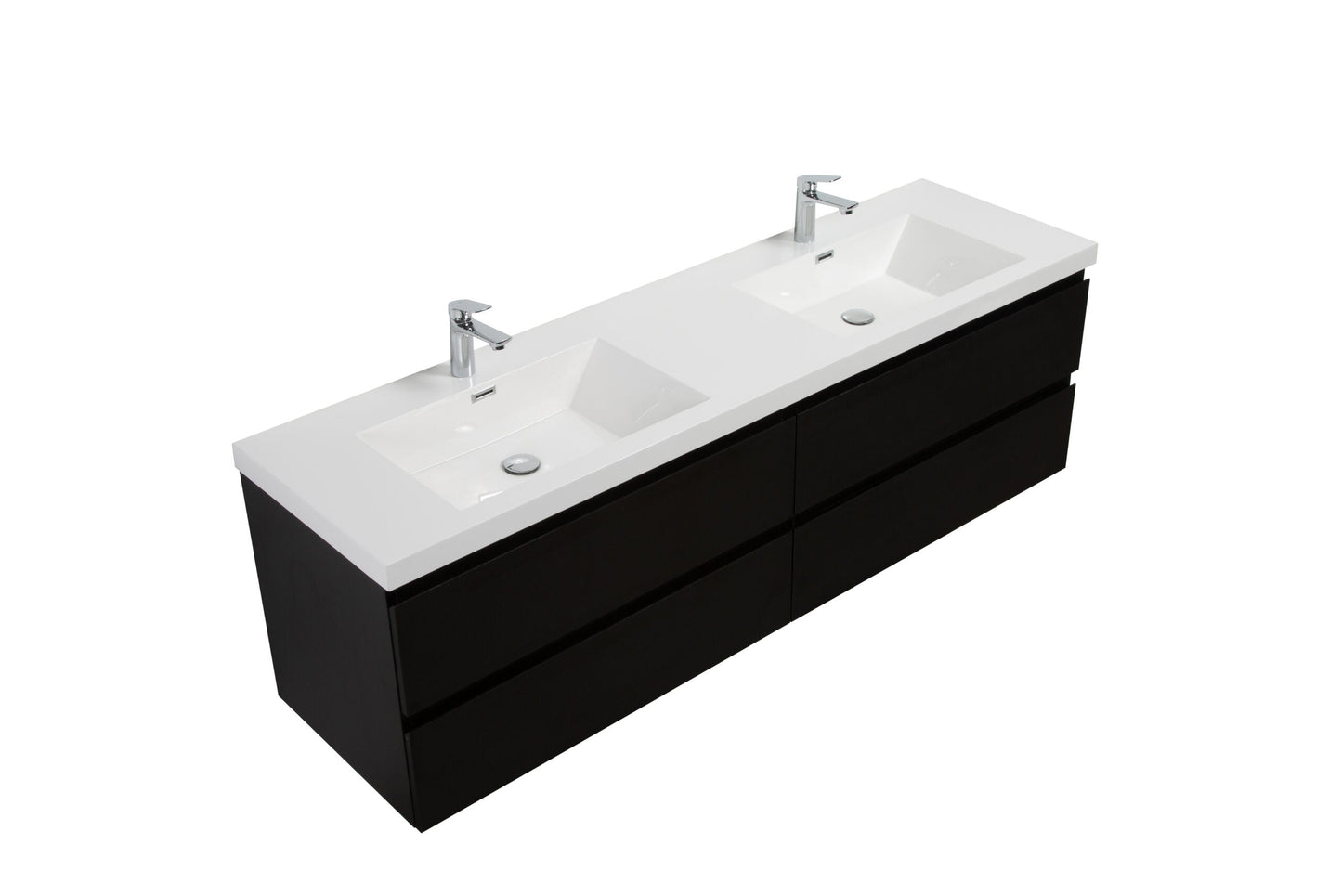 Aurora 72" Wall Hung Double Sink Bathroom Vanity with White Acrylic Countertop