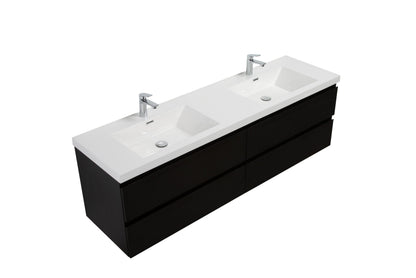 Aurora 72" Wall Hung Double Sink Bathroom Vanity with White Acrylic Countertop