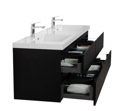 Aurora 72" Wall Hung Double Sink Bathroom Vanity with White Acrylic Countertop