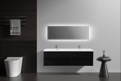 Aurora 72" Wall Hung Double Sink Bathroom Vanity with White Acrylic Countertop