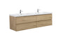 Aurora 72" Wall Hung Double Sink Bathroom Vanity with White Acrylic Countertop