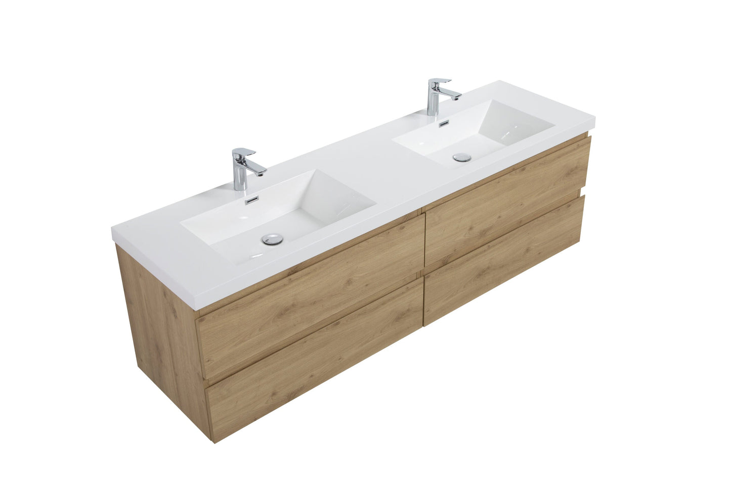 Aurora 72" Wall Hung Double Sink Bathroom Vanity with White Acrylic Countertop