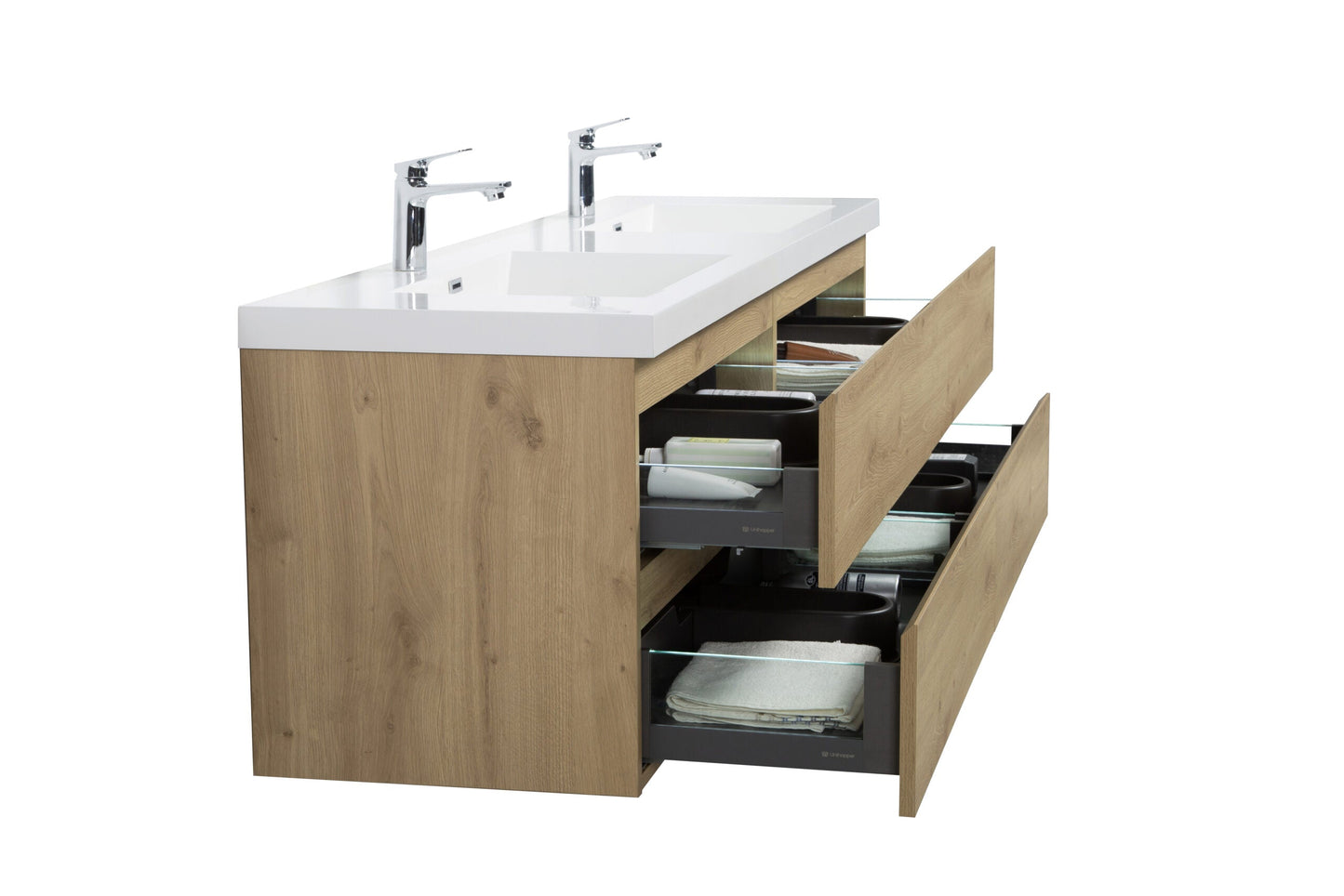 Aurora 72" Wall Hung Double Sink Bathroom Vanity with White Acrylic Countertop
