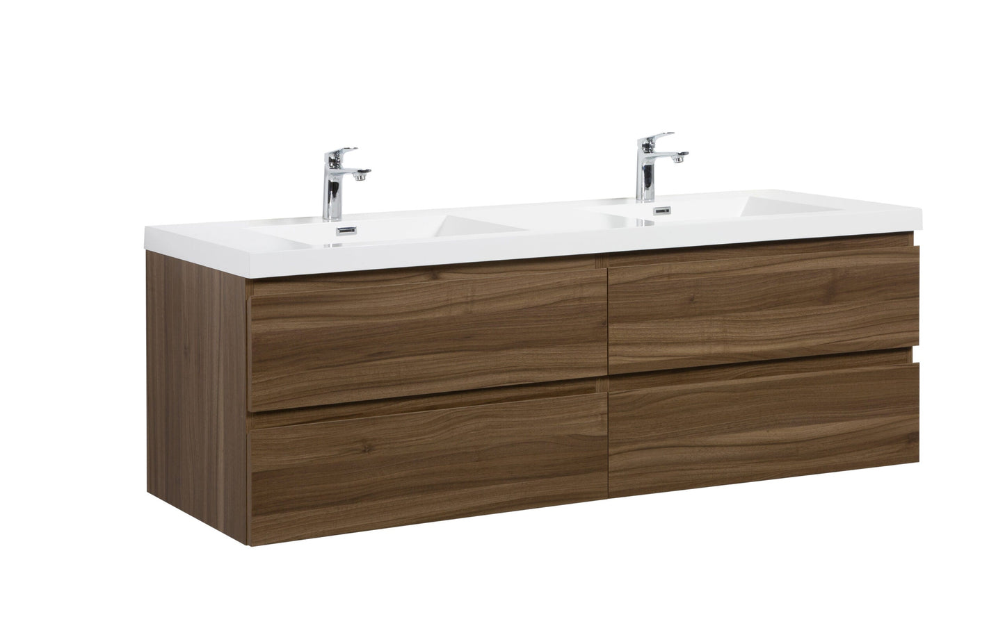 Aurora 72" Wall Hung Double Sink Bathroom Vanity with White Acrylic Countertop