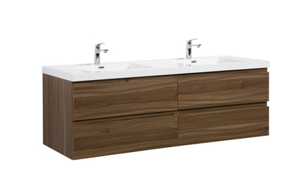 Aurora 72" Wall Hung Double Sink Bathroom Vanity with White Acrylic Countertop