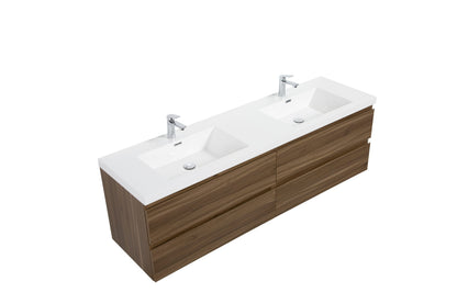 Aurora 72" Wall Hung Double Sink Bathroom Vanity with White Acrylic Countertop