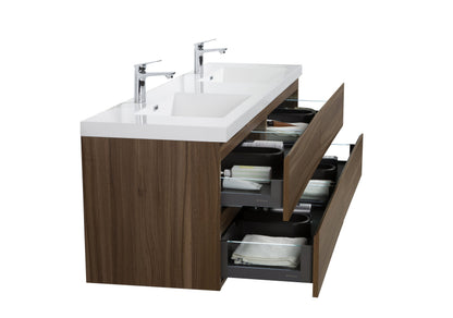 Aurora 72" Wall Hung Double Sink Bathroom Vanity with White Acrylic Countertop