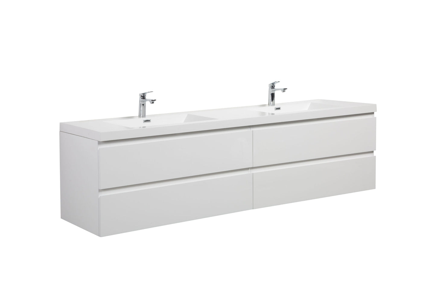 Aurora 84" Wall Hung Double Sink Bathroom Vanity with White Acrylic Countertop