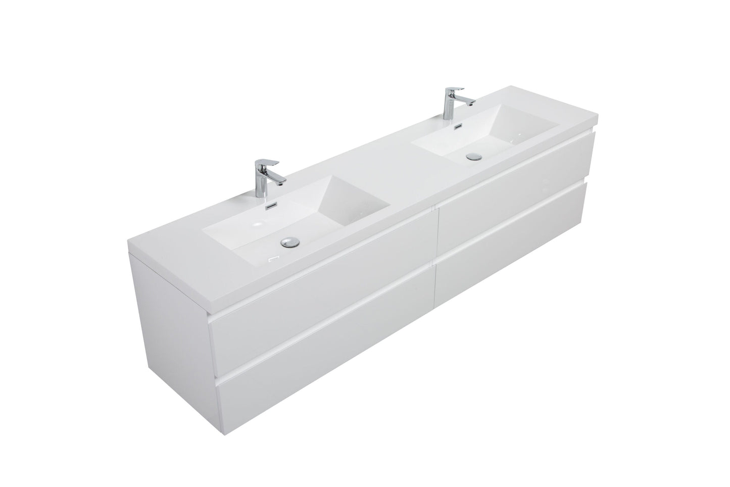 Aurora 84" Wall Hung Double Sink Bathroom Vanity with White Acrylic Countertop