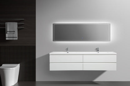 Aurora 84" Wall Hung Double Sink Bathroom Vanity with White Acrylic Countertop