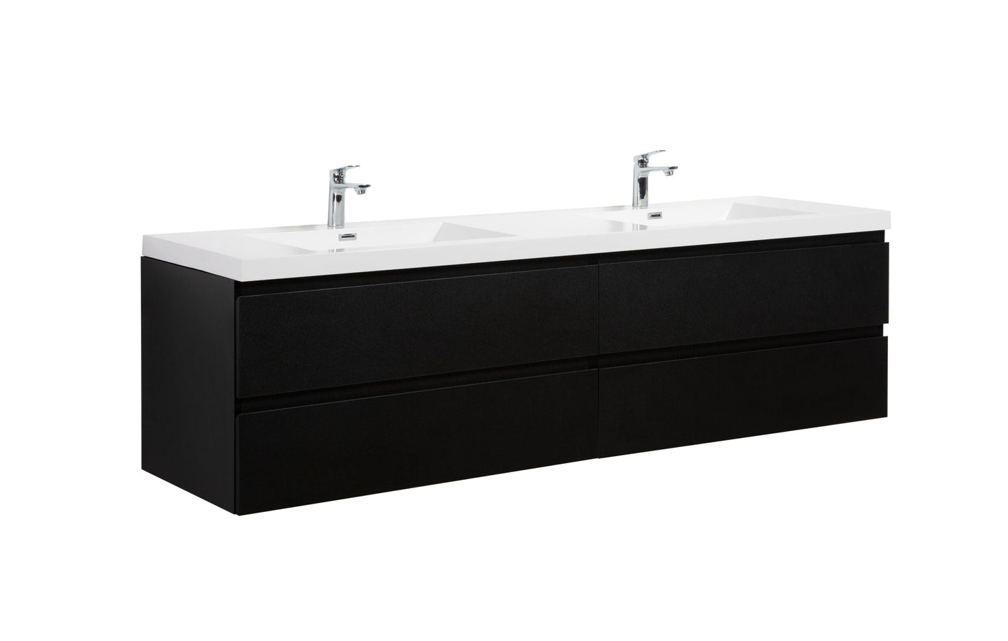Aurora 84" Wall Hung Double Sink Bathroom Vanity with White Acrylic Countertop