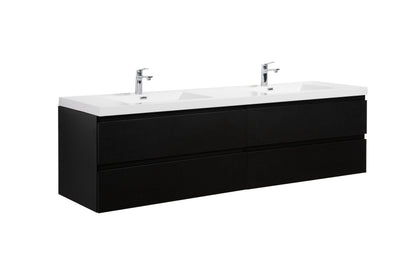 Aurora 84" Wall Hung Double Sink Bathroom Vanity with White Acrylic Countertop