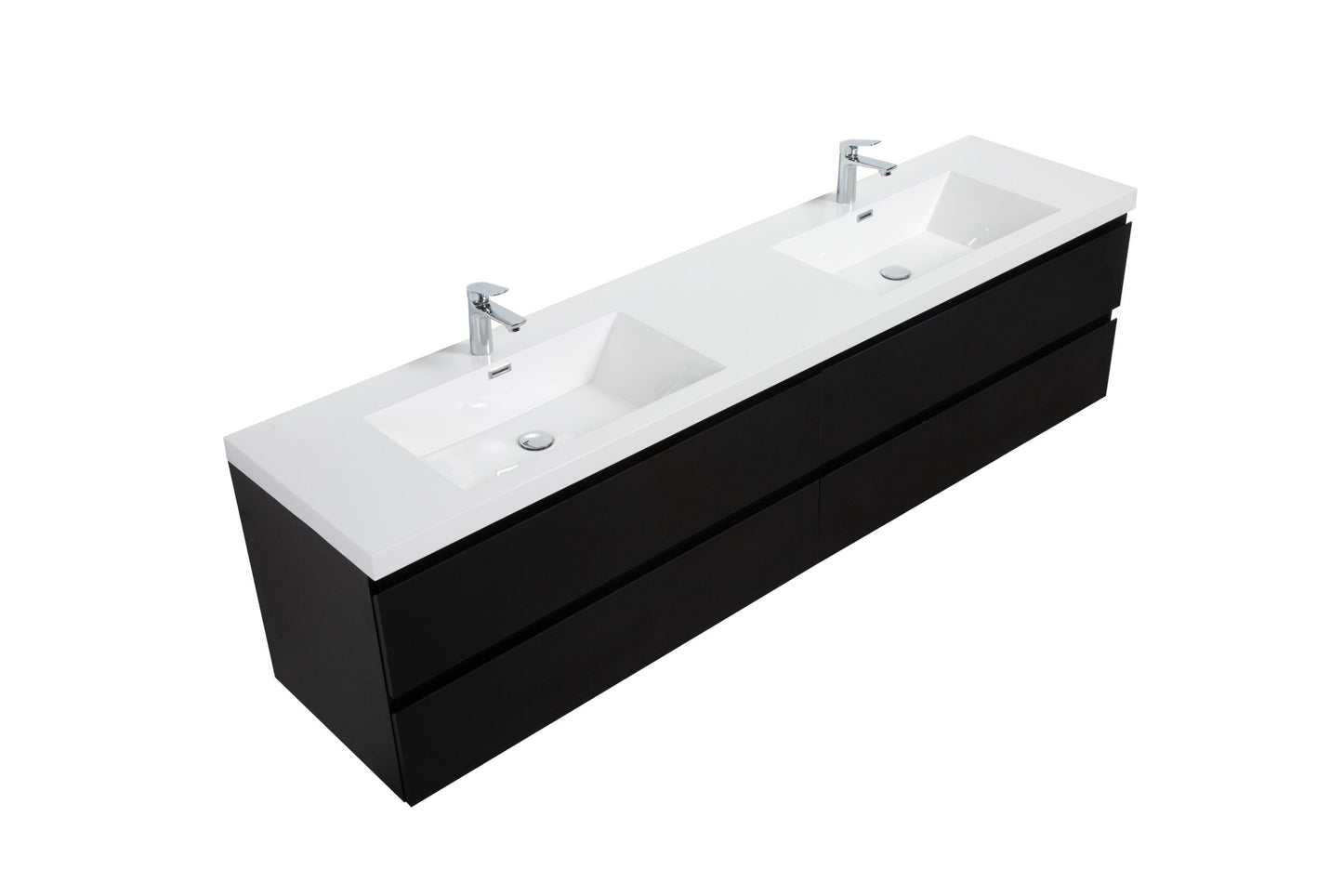 Aurora 84" Wall Hung Double Sink Bathroom Vanity with White Acrylic Countertop