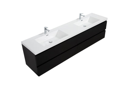 Aurora 84" Wall Hung Double Sink Bathroom Vanity with White Acrylic Countertop
